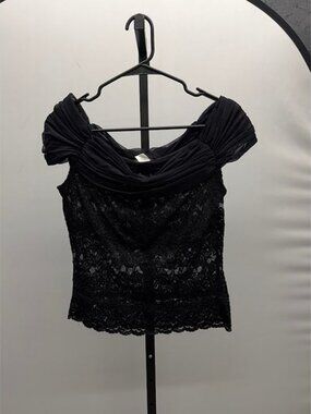 Cache Vintage Y2K Black Lace Off-the-Shoulder Blouse
